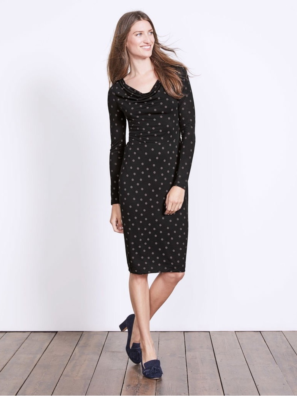 Boden Helena Cowl Neck Polka Dot Dress Size 6L